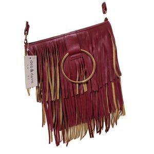 deb & dave Women's Fringe Crossbody Bag Burgundy Faux Leather Adjustable Strap